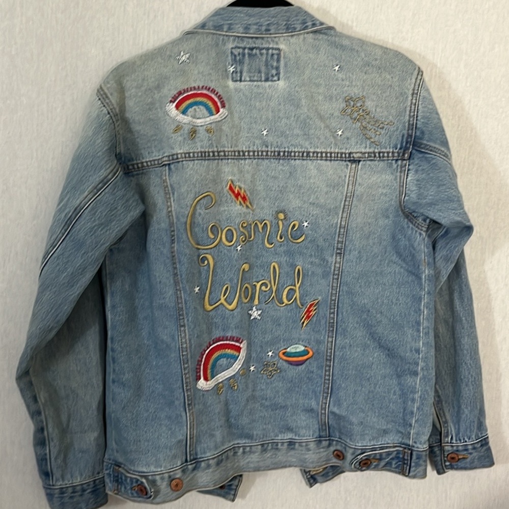 Rainbow Planets Embroidered jean jacket by Forever 21 size S